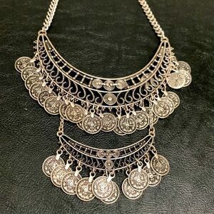 Double the Coins, Double the Drama – Silver Statement Tribal Necklace